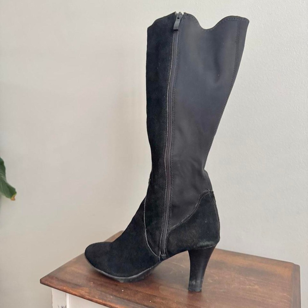 Lane Bryant black heel suede boot size 9 wide calf elastic pointed